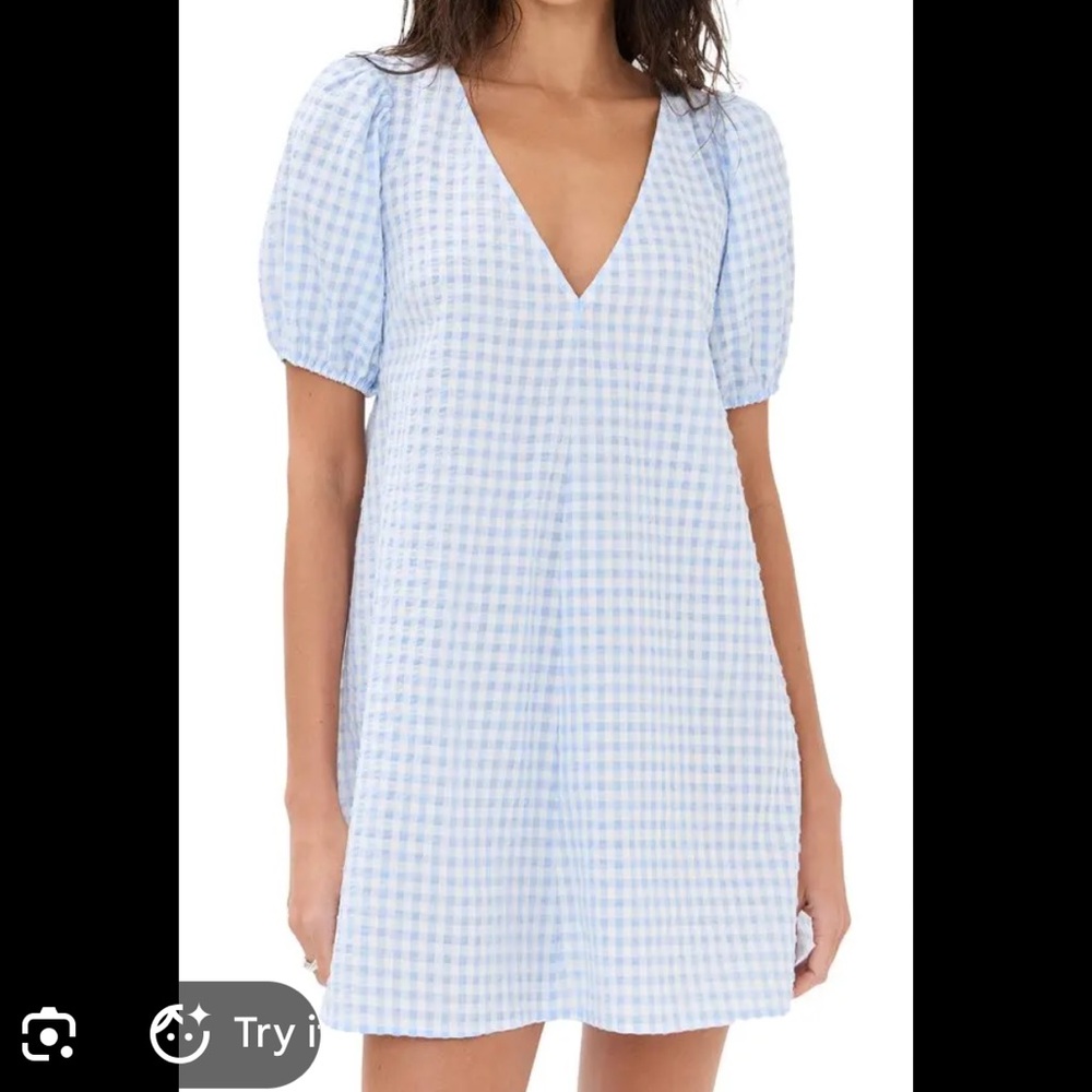 STAUD Sky Blue Gingham Mini Dress